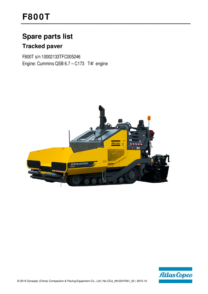 Dynapac F800T - Parts catalogue 4812247561-S3 manual PDF Download