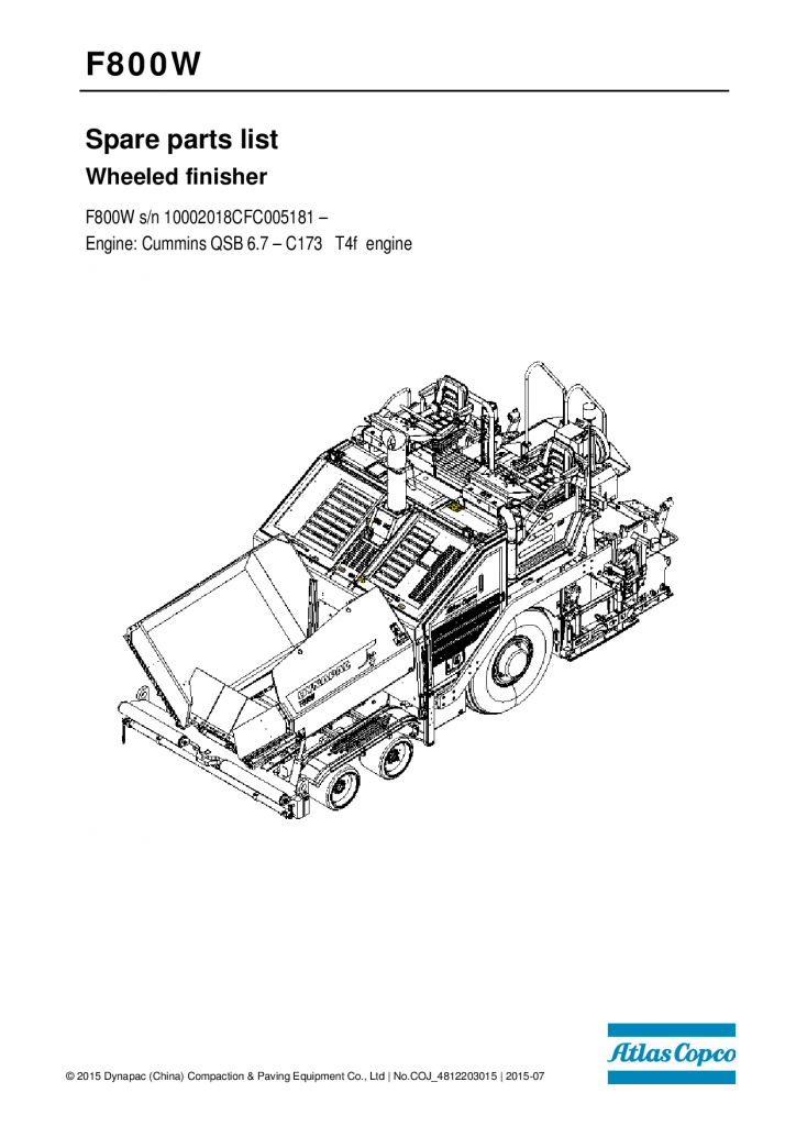 Dynapac F800W (IV T4) - Parts catalogue 4812203015 manual PDF Download