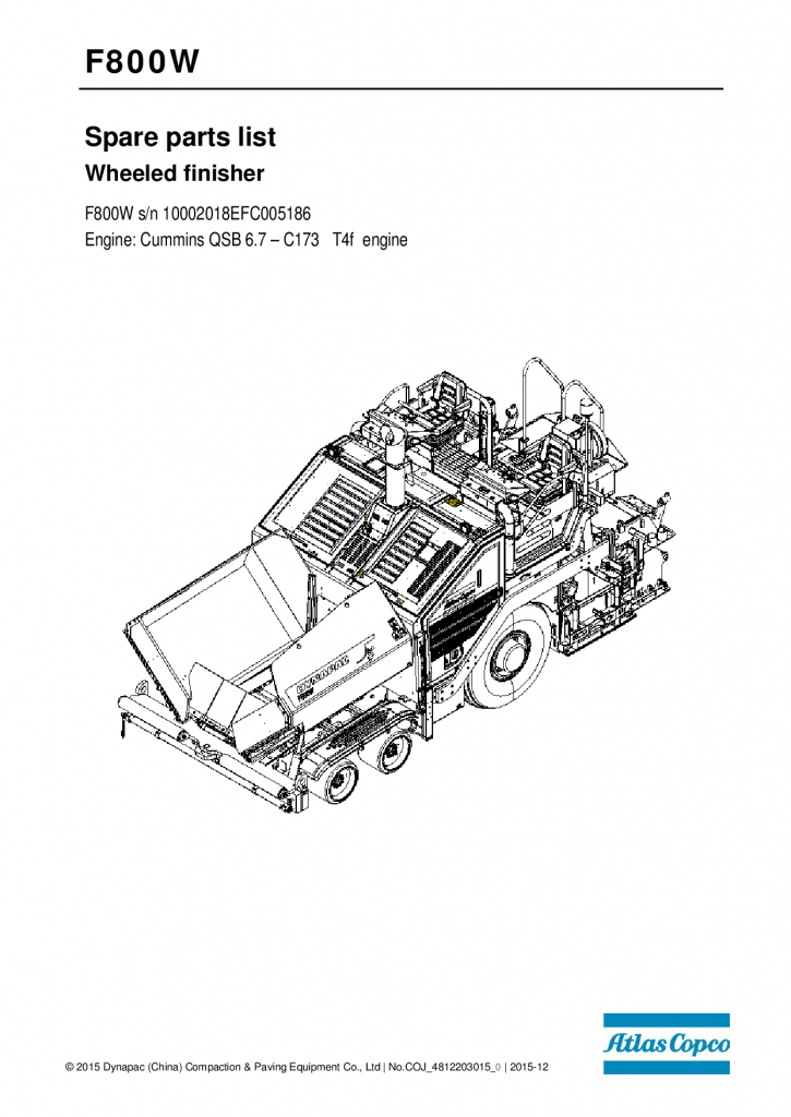 Dynapac F800W (IV T4) - Parts catalogue manual PDF Download
