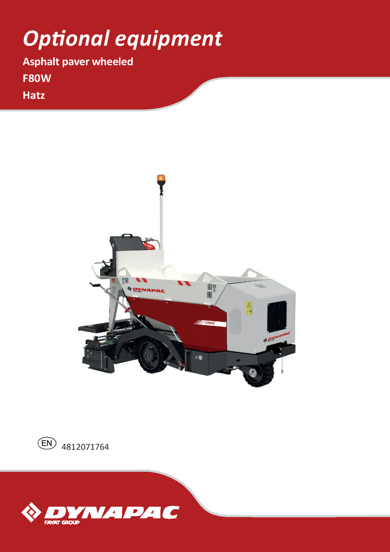 Dynapac F80W - Optional Equipment Manual - EN 4812071764EN manual PDF Download