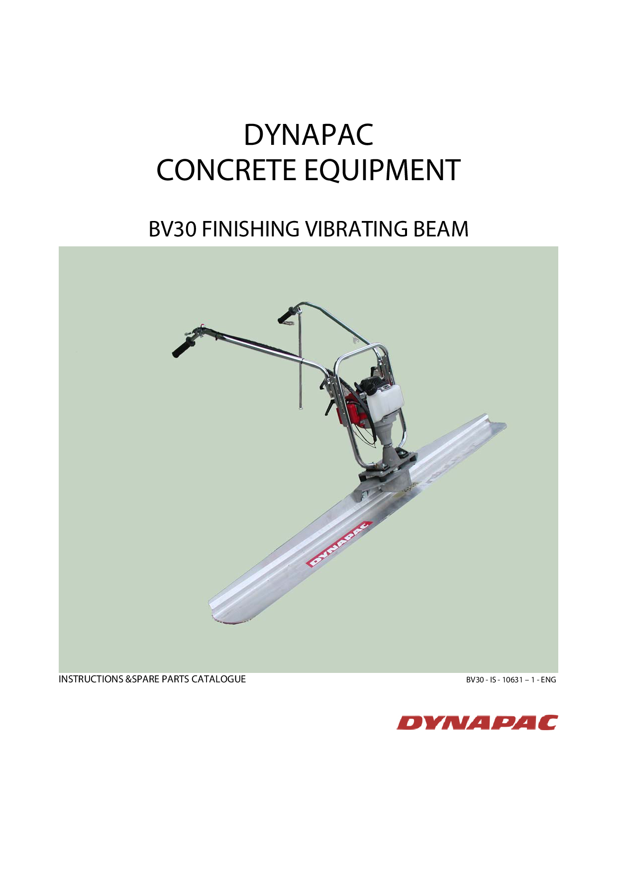Dynapac Instructions manual, BV30 Finishing beam IBV30EN manual PDF Download
