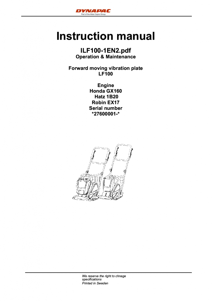 Dynapac LF100 - Operation & Maintenance ILF100-1EN manual PDF Download