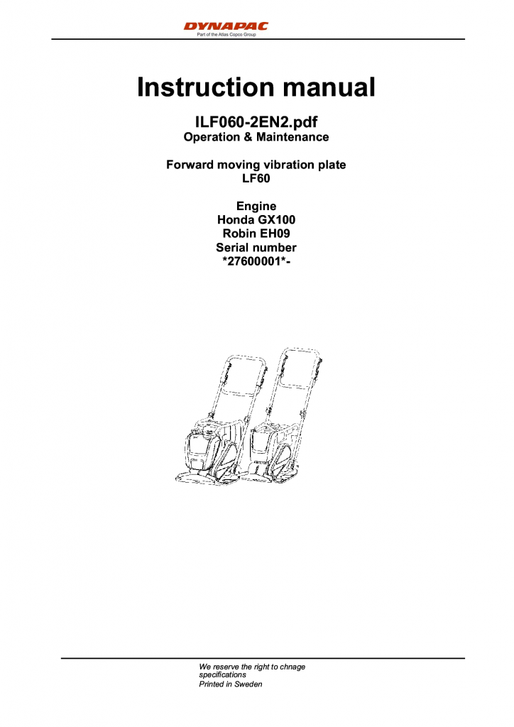 Dynapac LF60 - Operation & Maintenance ILF060-2EN manual PDF Download