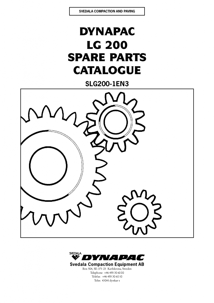 Dynapac LG200 - Spare Parts Catalogue SLG200-1EN manual PDF Download