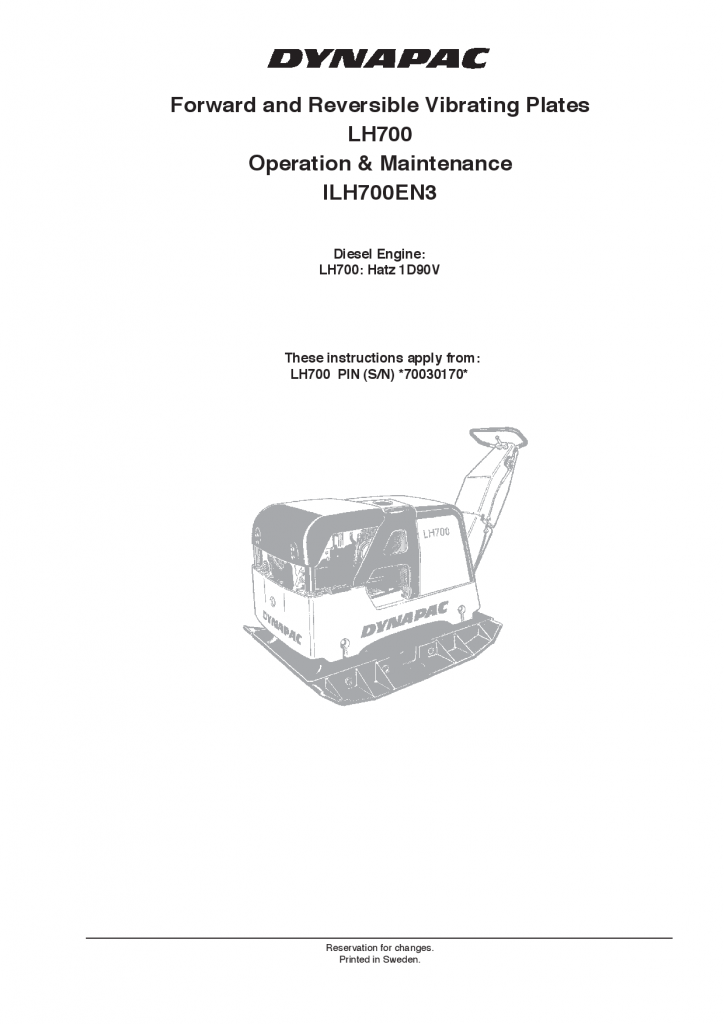 Dynapac LH700, Operation & Maintenance ILH700EN manual PDF Download