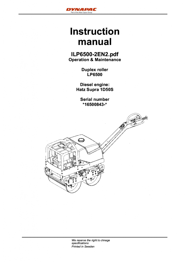 Dynapac LP6500 - Operation & Maintenance manual ILP6500-2EN manual PDF Download