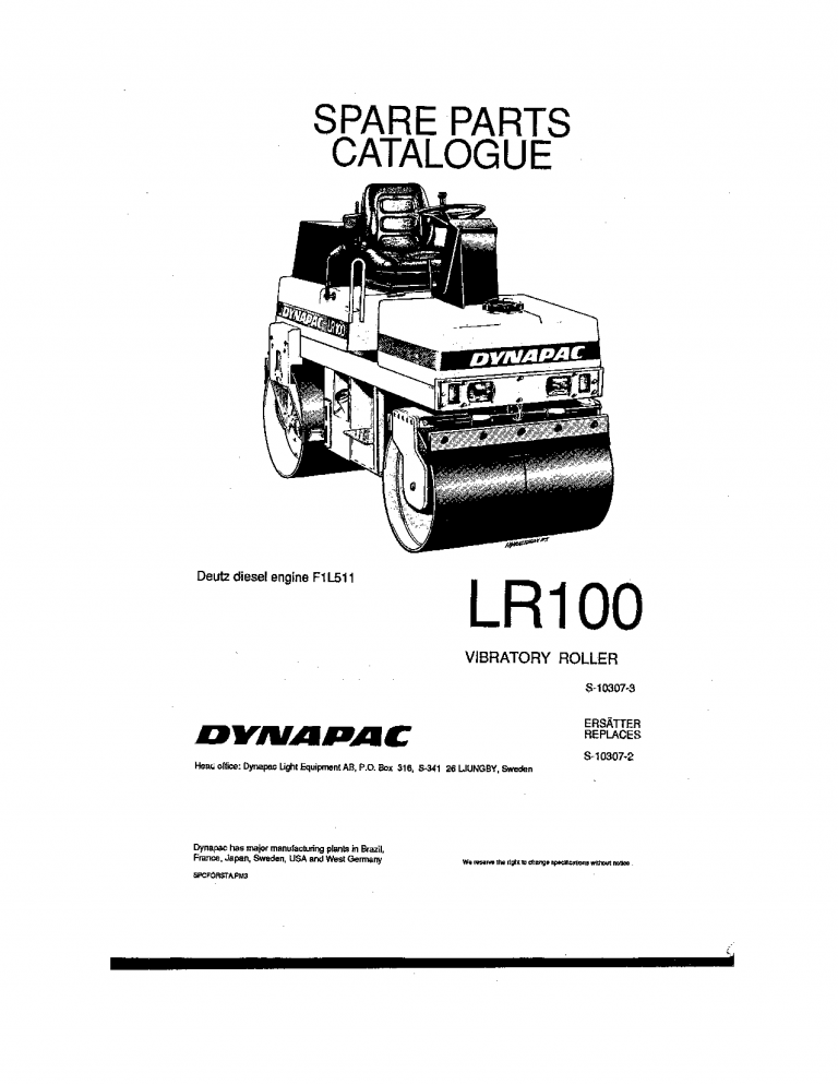 Dynapac LR100 - Spare Parts Catalogue S-10307-3 manual PDF Download
