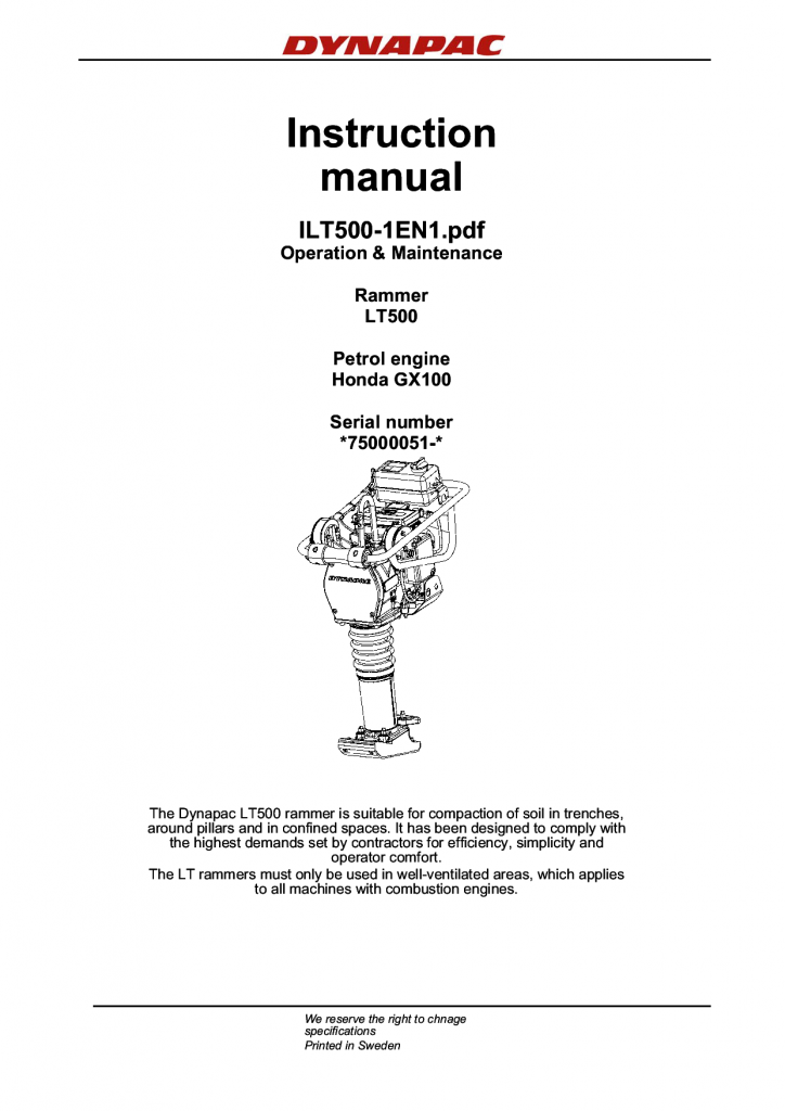 Dynapac LT500 - Operation & Maintenance manual ILT500-1EN manual PDF Download