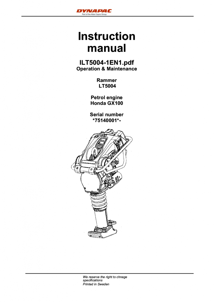 Dynapac LT5004 - Operation & Maintenance manual ILT5004-1EN manual PDF Download