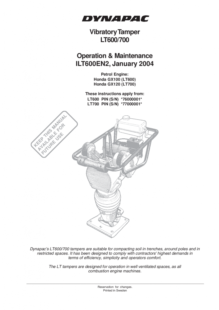 Dynapac LT600, LF700, Operation & Maintenance ILT600EN manual PDF Download