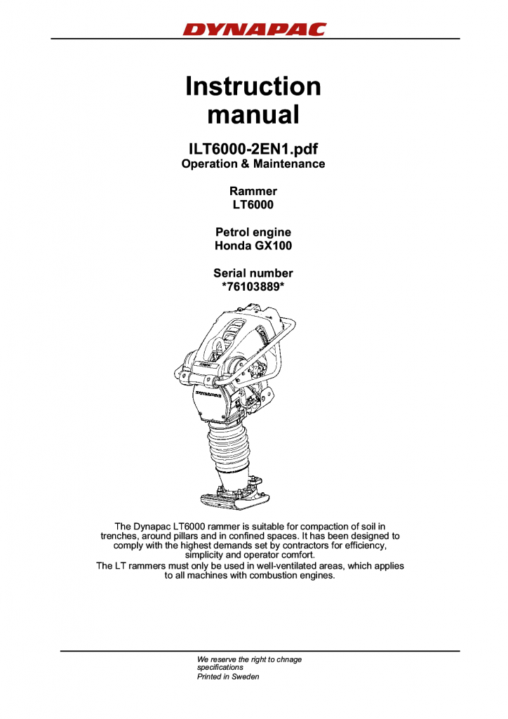 Dynapac LT6000 - Operation & Maintenance manual ILT6000-2EN manual PDF Download