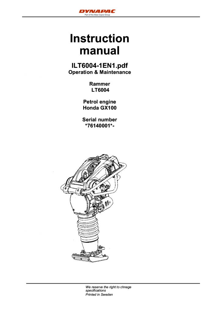 Dynapac LT6004 - Operation & Maintenance manual ILT6004-1EN manual PDF Download