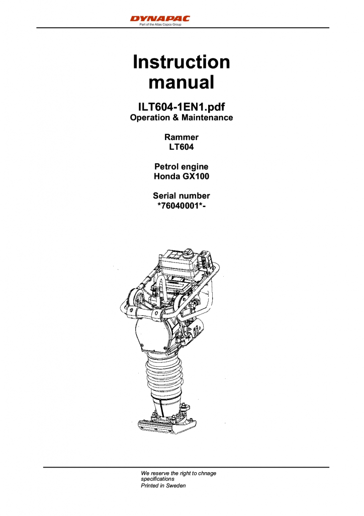 Dynapac LT604 - Operation & Maintenance manual ILT604-1EN manual PDF Download