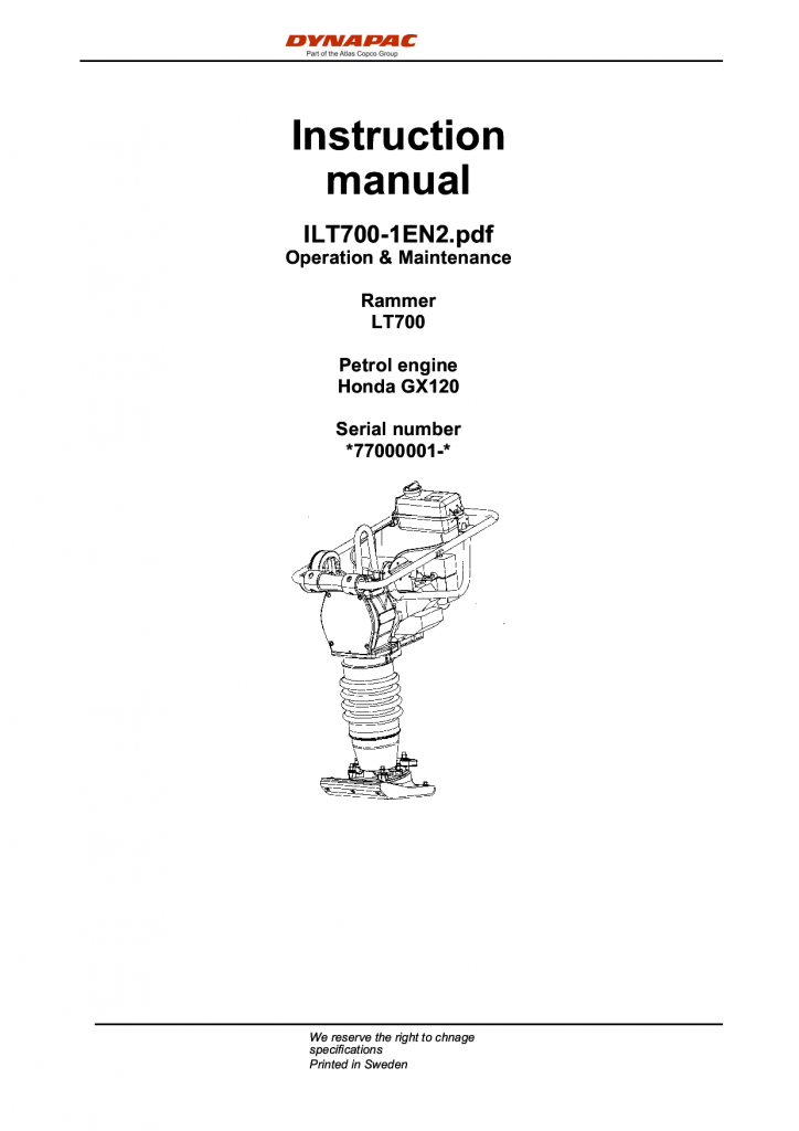 Dynapac LT700 - Operation & Maintenance manual ILT700-1EN manual PDF Download