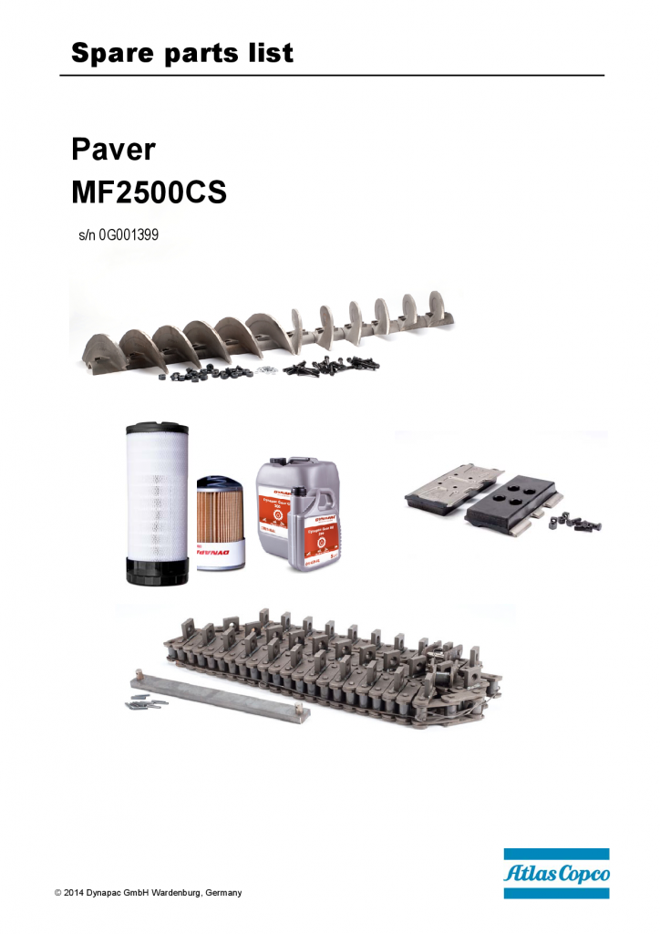 Dynapac MF2500CS - 0G001399 - Spare parts catalogue 0G001399 manual PDF Download