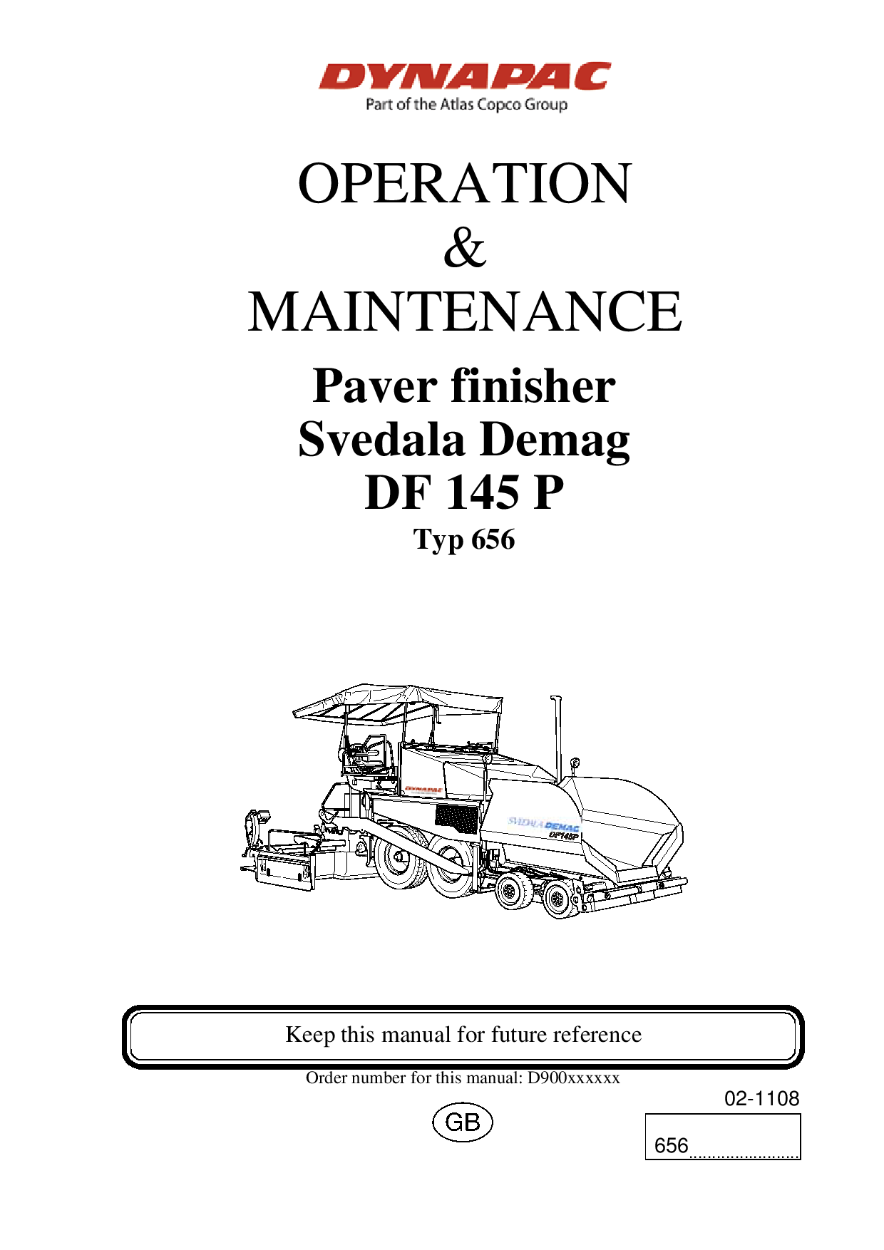 Dynapac Operation & Maintenance Manual DF145P PLC Cummins C205 4812025660EN manual PDF Download