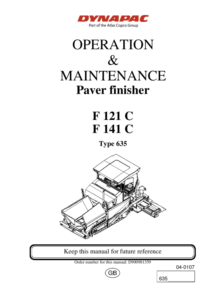 Dynapac Operation & Maintenance Manual F121C, F141C CONV Deutz 2012 2013 900981359EN manual PDF Download