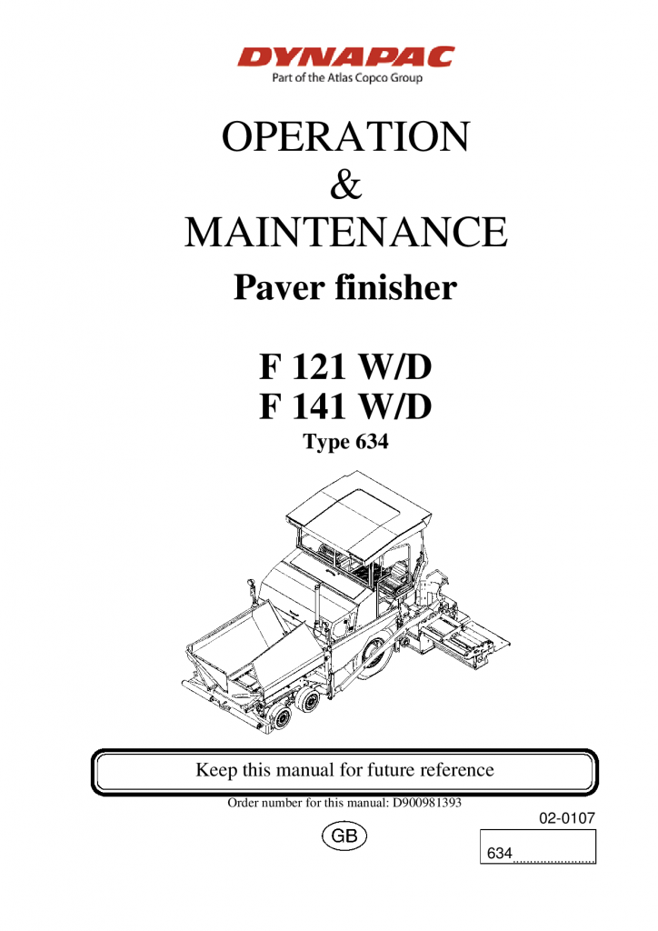 Dynapac Operation & Maintenance Manual F121WD, F141WD CON Deutz 2013 900981393EN manual PDF Download