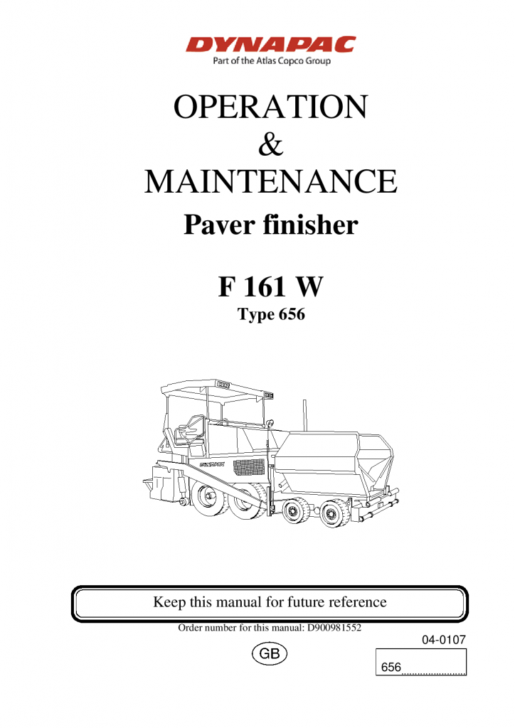 Dynapac Operation & Maintenance Manual F161W CONV Deutz 2013 900981552EN manual PDF Download