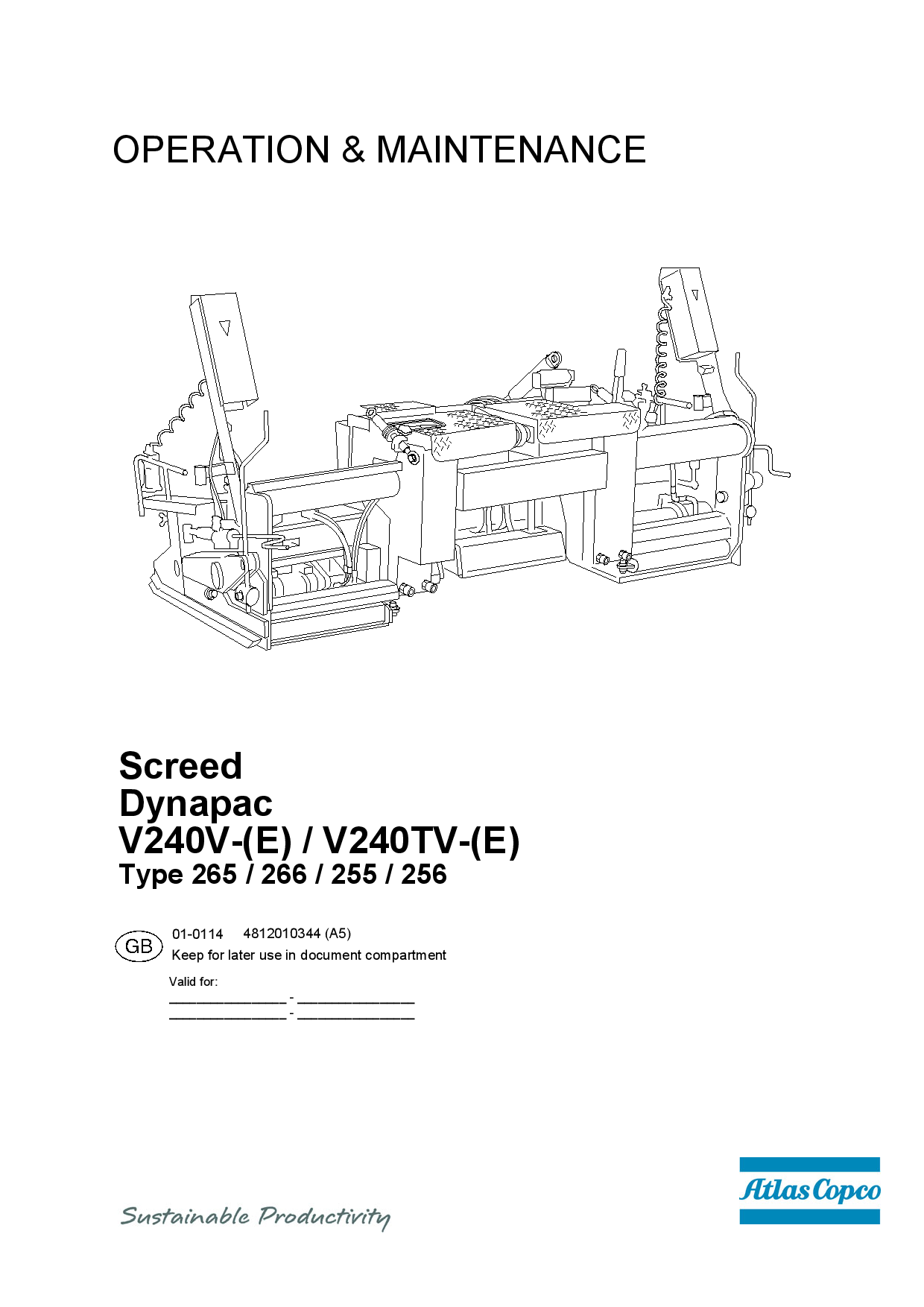 Dynapac Operation & Maintenance Manual V240V TV Gas E - EN 4812010344EN manual PDF Download