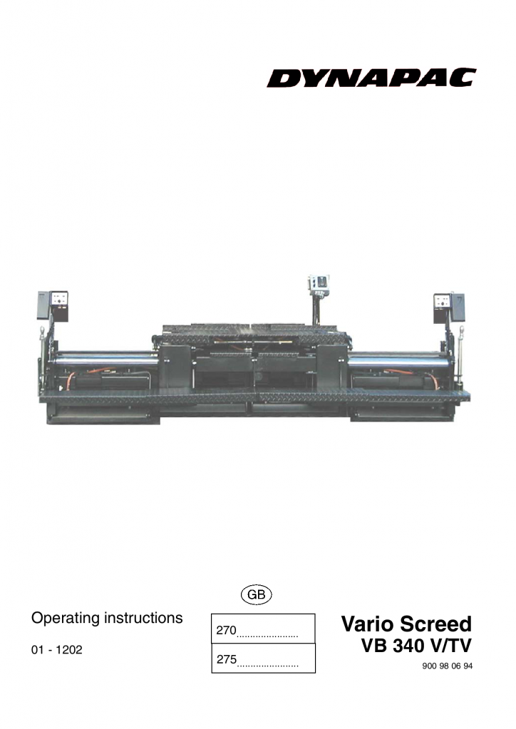 Dynapac Operation & Maintenance Manual VB340TV 900980694EN manual PDF Download