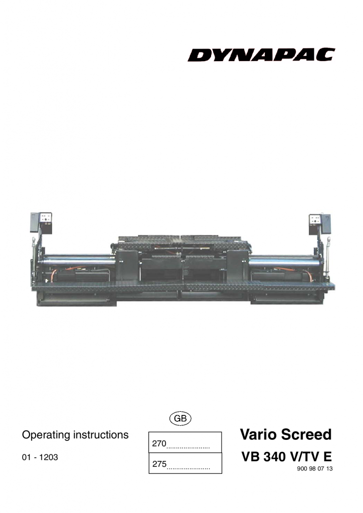 Dynapac Operation & Maintenance Manual VB340TV-E 900980713EN manual PDF Download