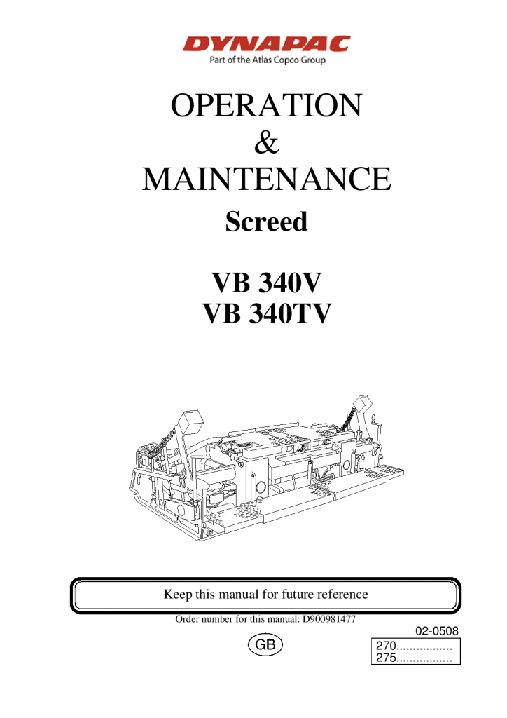 Dynapac Operation & Maintenance Manual VB340V TV Gas E 900981477EN manual PDF Download