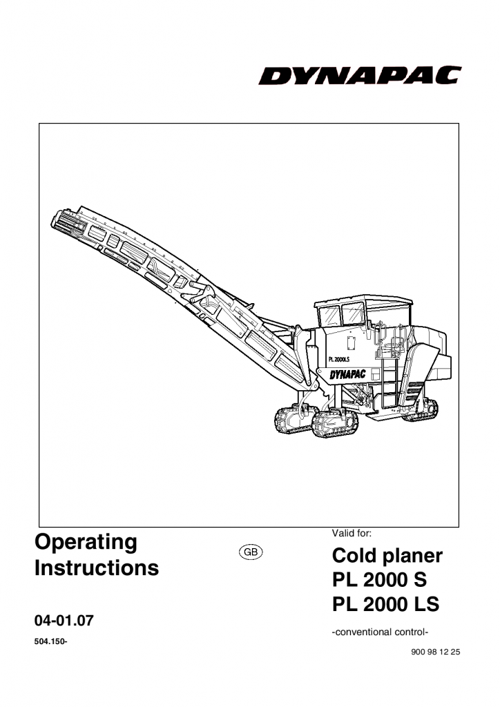 Dynapac Operation Manual PL2000LS 900981225EN manual PDF Download