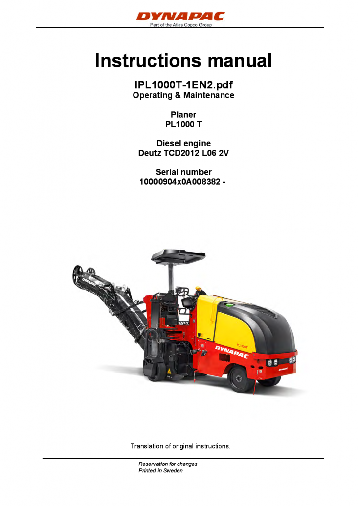 Dynapac PL1000T - Operation & Maintenance manual IPL1000-1EN manual PDF Download