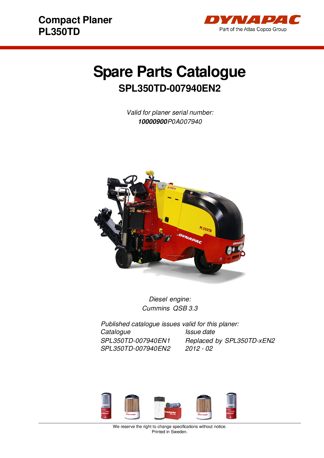 Dynapac PL350TD 0A007940 - Spare Parts Catalogue SPL350TD-007940EN manual PDF Download