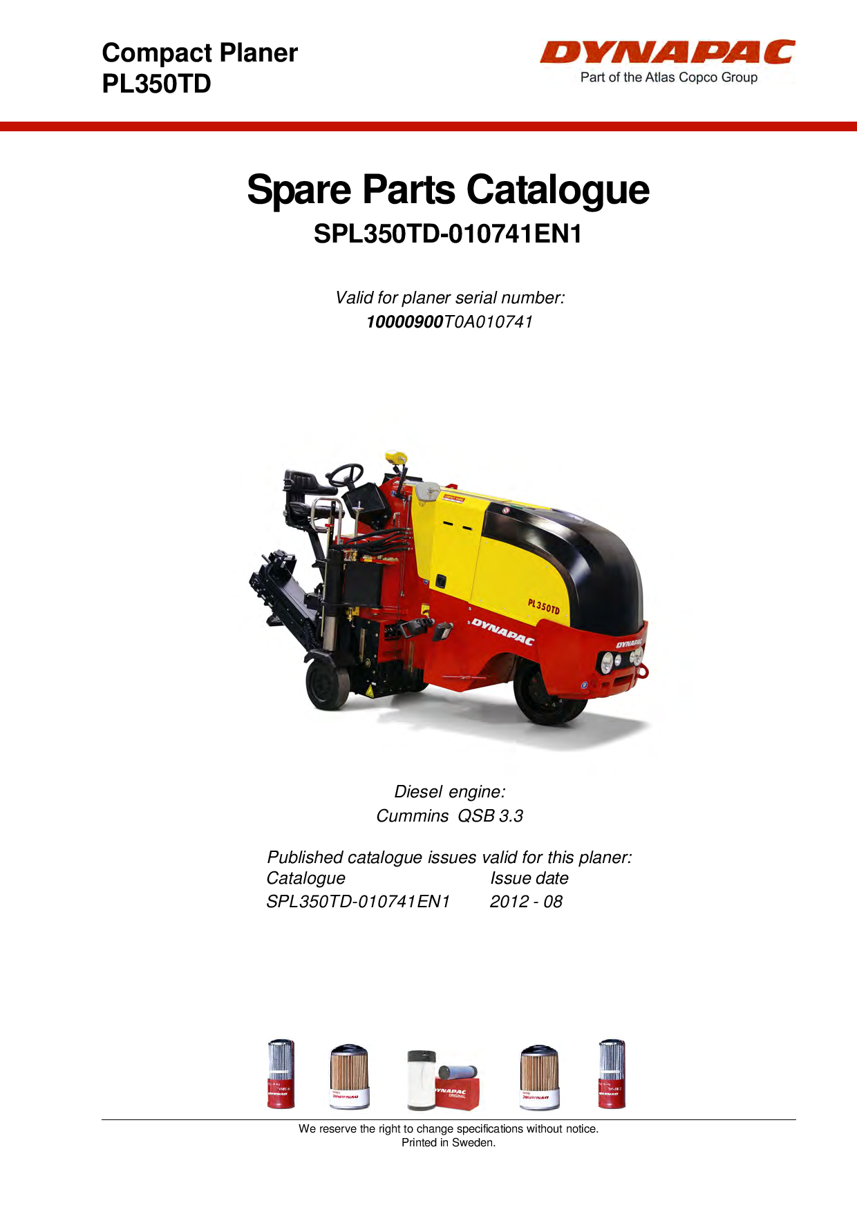 Dynapac PL350TD 0A010741 - Spare Parts Catalogue SPL350TD-010741EN manual PDF Download