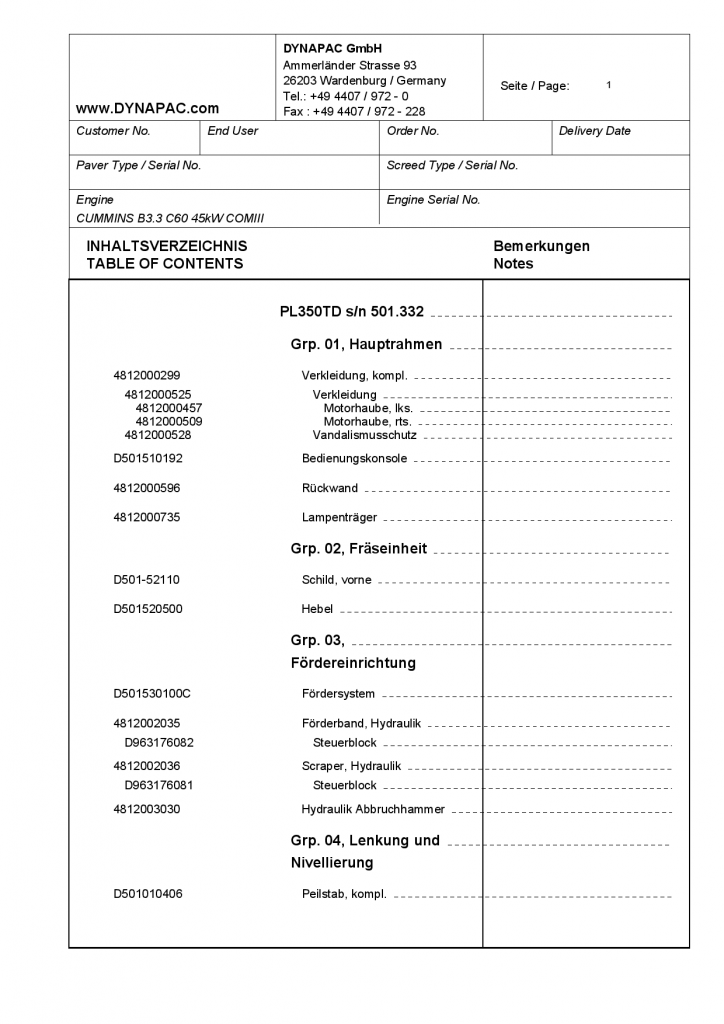 Dynapac PL350TD-Spare Parts catalogue manual PDF Download