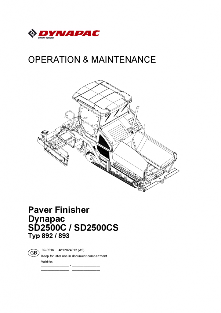 Dynapac SD2500C SD2500CS - Operation & Maintenance Manual - EN 4812024013EN manual PDF Download