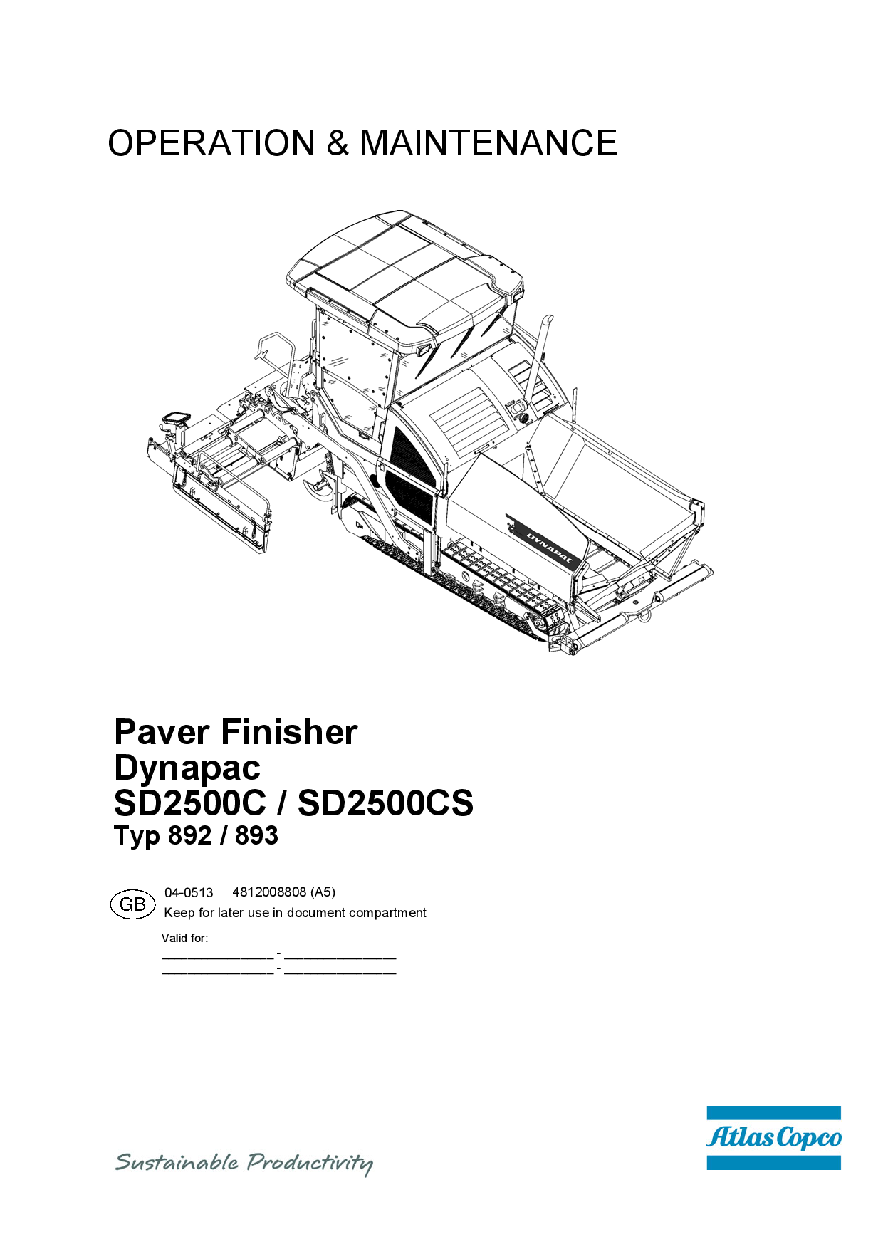 Dynapac SD2500C SD2500CS T4i - Operation & Maintenance Manual - EN 4812008808EN manual PDF Download