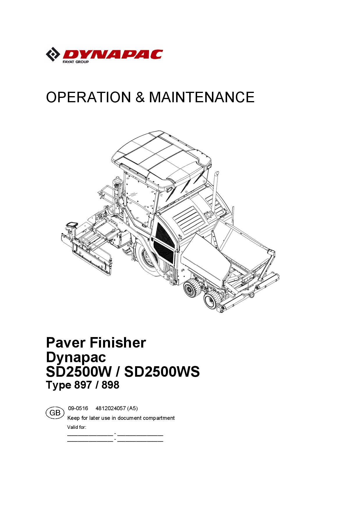 Dynapac SD2500W SD2500WS - Operation & Maintenance Manual - EN 4812024057EN manual PDF Download