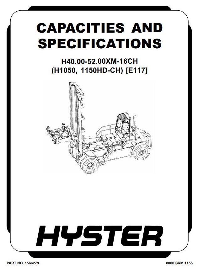 Hyster H1050HD-CH, H1150HD-CH Forklift Truck E117 Series Workshop Service Manual (USA)