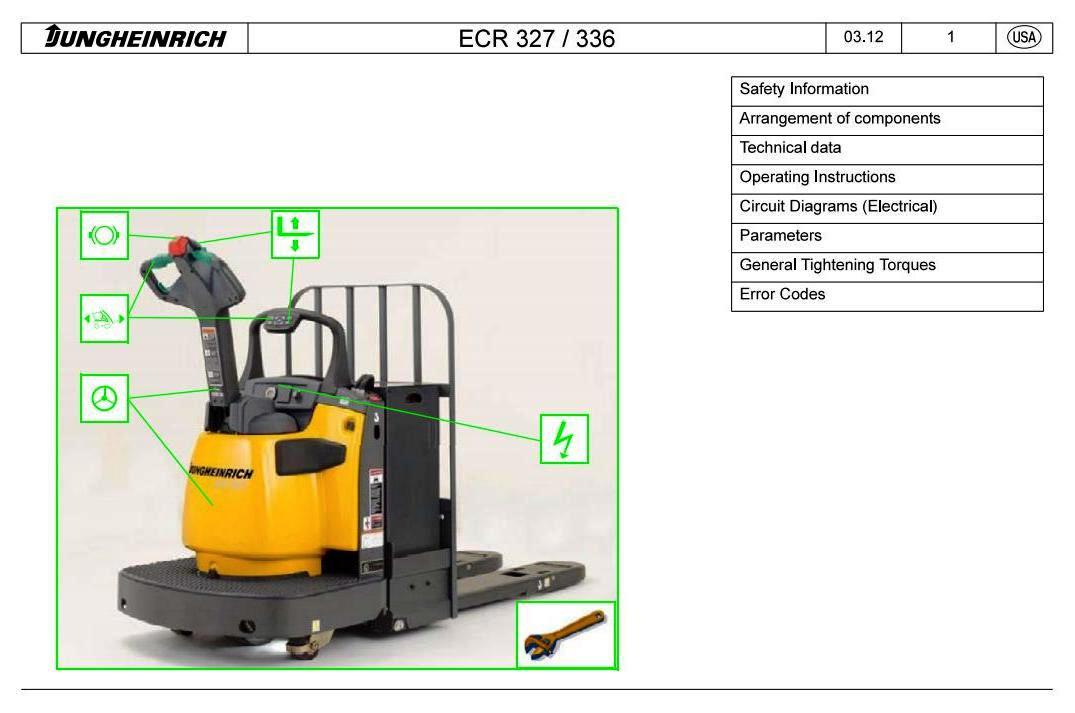 Jungheinrich ECR 327, ECR 336 (from 03.2012) Pedestrian Pallet Truck Workshop Service Manual