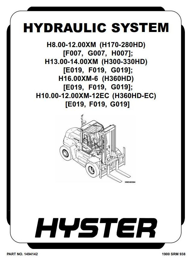 Hyster H10XM-12EC, H12XM-12EC, H13XM-6, H14XM-6, H16XM-6 Forklift Truck G019 Series Service Manual