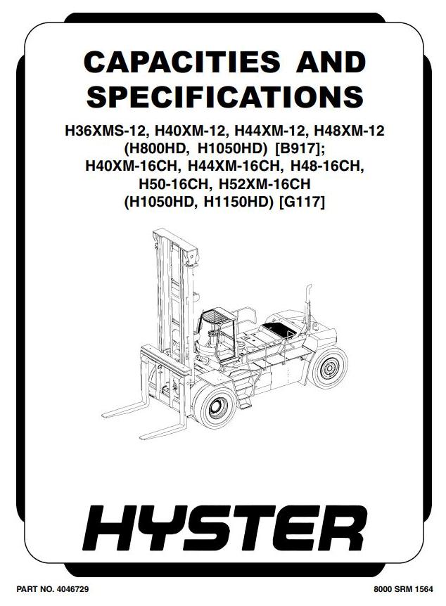 Hyster H1050HD-16CH, H1150HD-16CH Diesel Forklift Truck G117 Series Service Manual (USA)