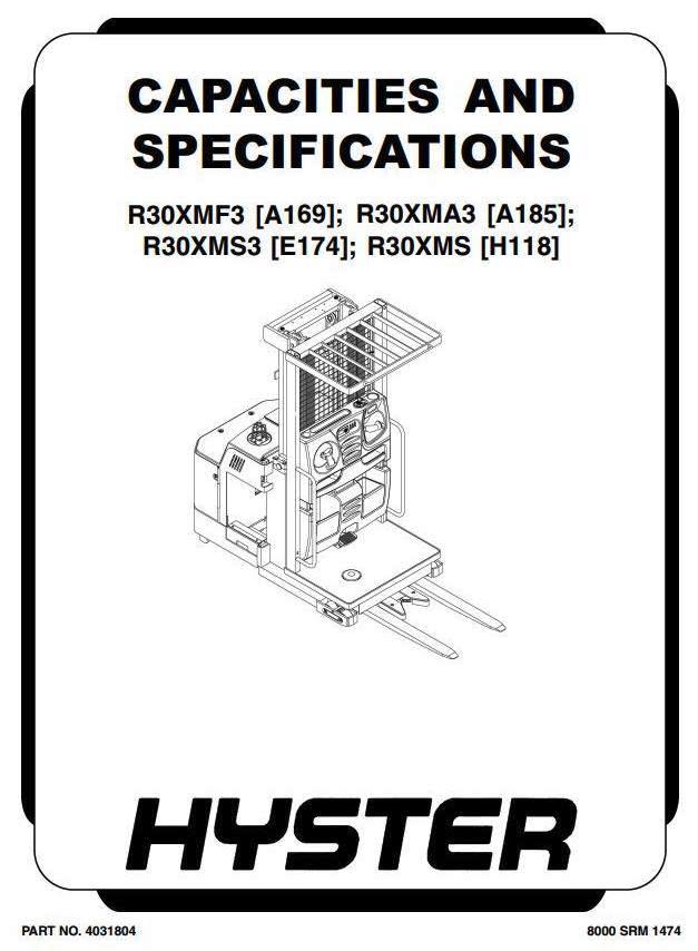 Hyster R30XMA3 Electric Reach Truck A185 Series Workshop Service Manual