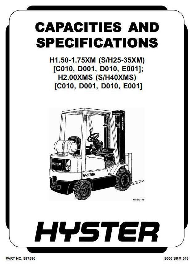 Hyster S1.50XM, S1.75XM, S2.00XMS Diesel/LPG Forklift Truck C010 Series Service Manual (Europe)