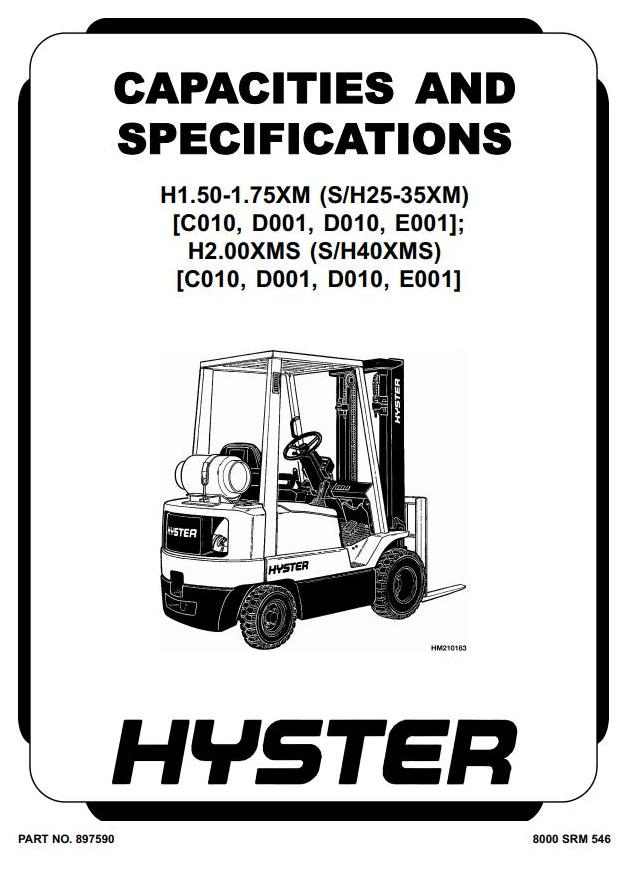 Hyster H25XM, H30XM, H35XM, H40XMS (H1.50XM-H2.00XMS) Forklift Truck D001 Series Service Manual