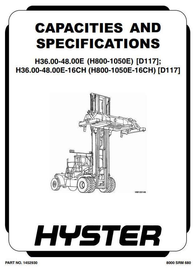 Hyster H800E, H880E, H970E, H1050E Forklift Truck D117 Series Workshop Service Manual (USA)