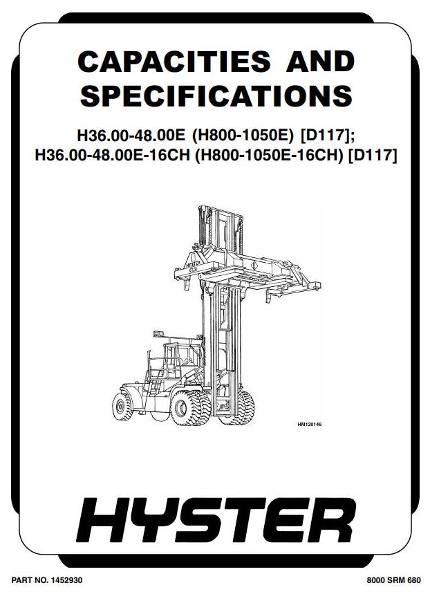 Hyster H36.00E, H40.00E, H44.00E, H48.00E Forklift Truck D117 Serie Workshop Service Manual (Europe)