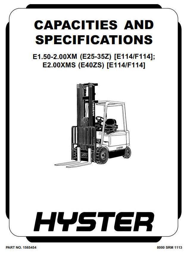 Hyster E25Z, E30Z, E35Z, E40ZS Electric Forklift Truck F114 Series Workshop Service Manual (USA)