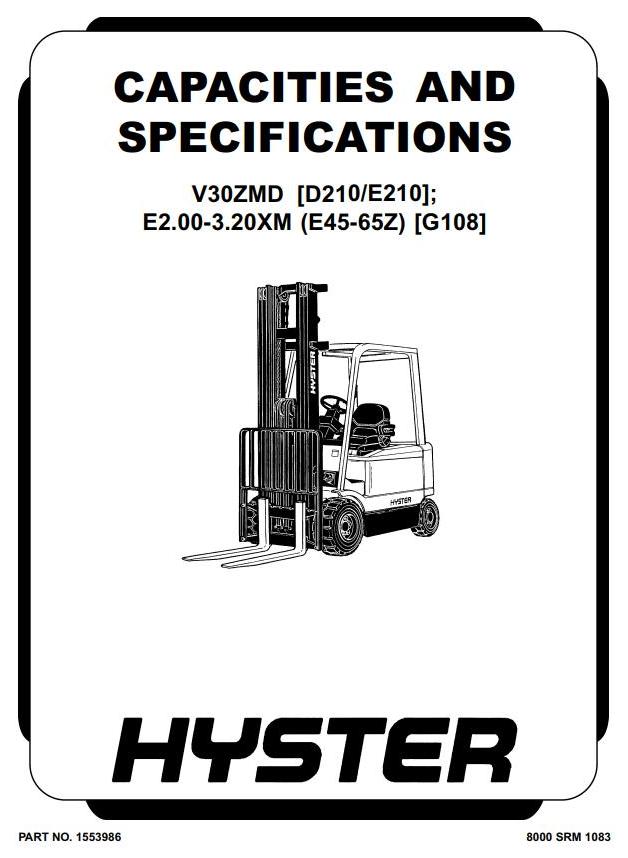 Hyster V30ZMD Electric Forklift Truck D210 Series Service