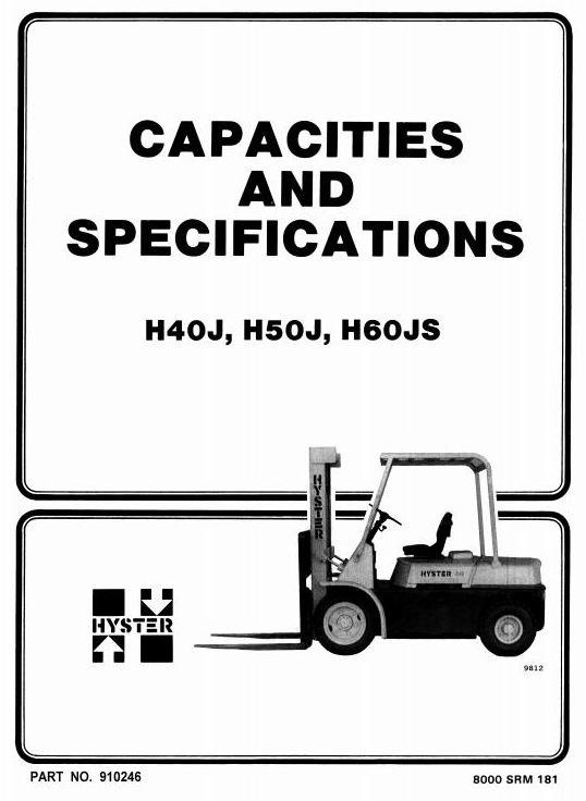 Hyster H40J, H50J, H60JS Diesel or LPG Forklift Truck F003 Series Workshop Service Manual