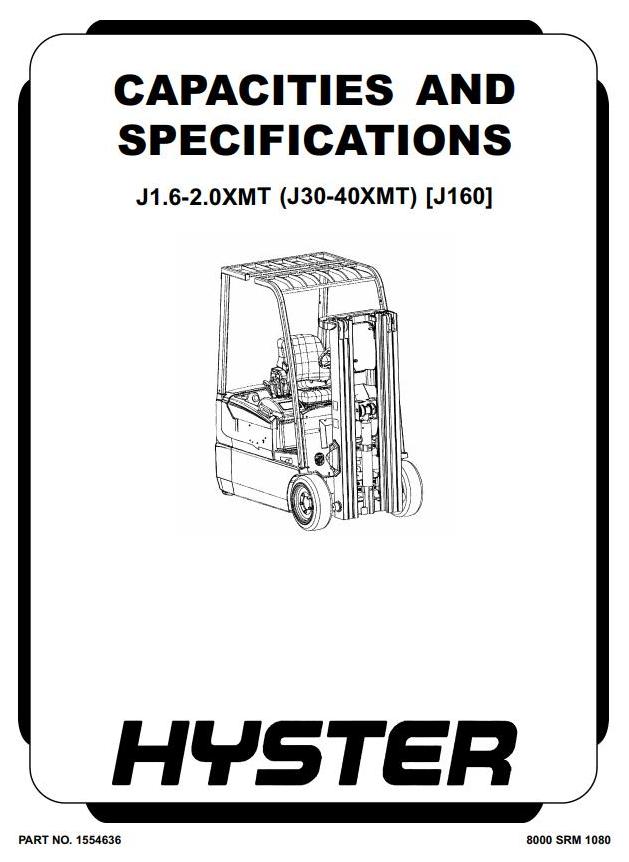 Hyster J30ZT, J35ZT, J40ZT Electric Forklift Truck J160 Series Workshop Service Manual (USA)