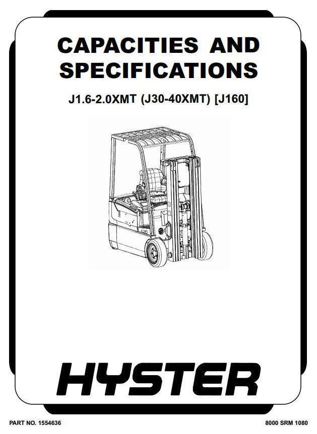 Hyster J1.60XMT, J1.80XMT, J2.00XMT Electric Forklift Truck J160 Series Workshop Service Manual