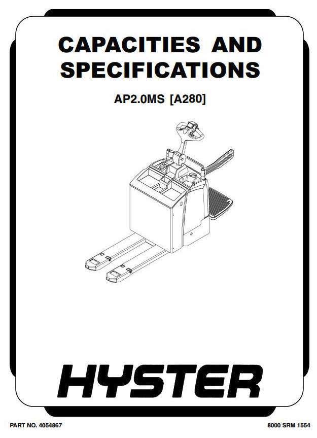 Hyster AP2.0MS Electric Platform Pallet Truck A280 series Workshop Service Manual